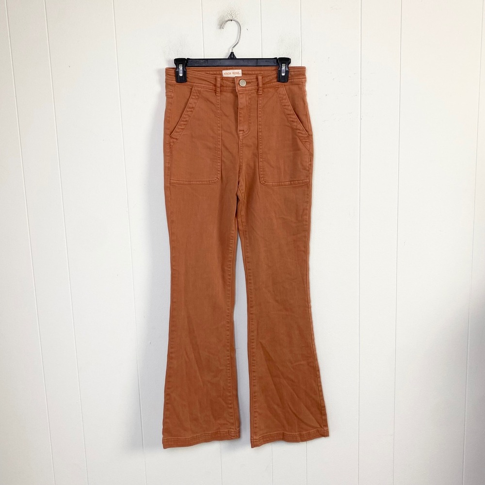 Knox Rose Womens Burnt Orange High Rise Flare Utility Patch Pocket Pants Size 4